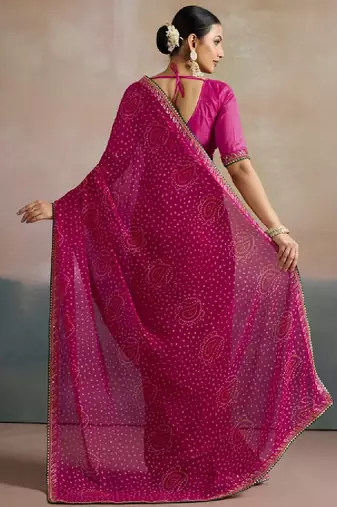 Bandhani printed sequinned pure georgette bandhani saree