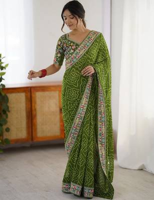 Bandhani sequinned pure georgette bandhani saree 1