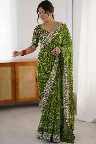 Bandhani sequinned pure georgette bandhani saree