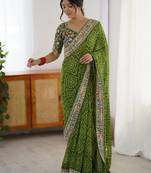 Bandhani sequinned pure georgette bandhani saree
