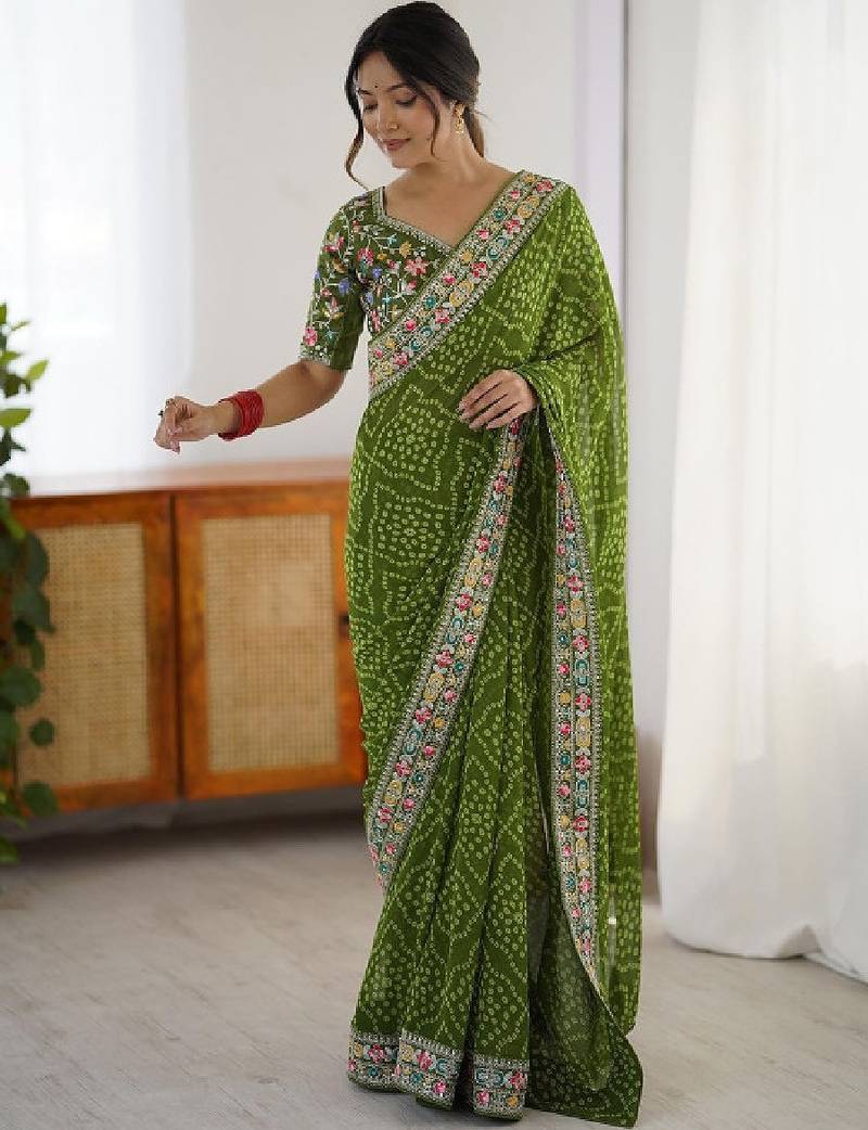 Bandhani sequinned pure georgette bandhani saree