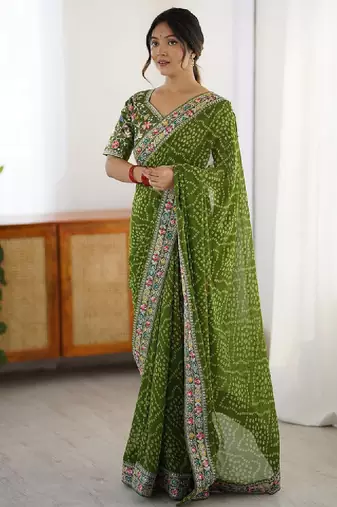 Bandhani sequinned pure georgette bandhani saree
