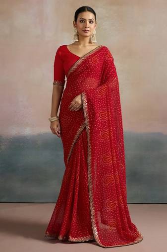 Sequinned pure georgette bandhani saree