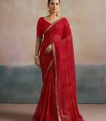 Sequinned pure georgette bandhani saree