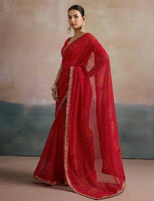 Sequinned pure georgette bandhani saree 2