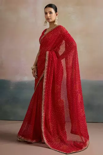 Sequinned pure georgette bandhani saree