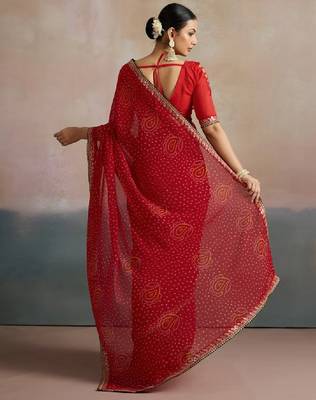 Sequinned pure georgette bandhani saree 3