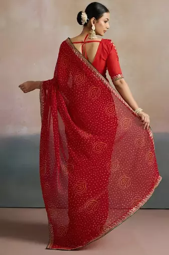 Sequinned pure georgette bandhani saree
