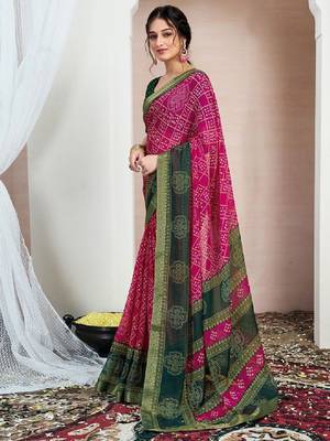 Printed zari pure chiffon bandhani saree 2