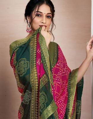 Printed zari pure chiffon bandhani saree 4