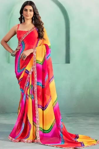 Leheriya sequinned pure georgette heavy work leheriya saree