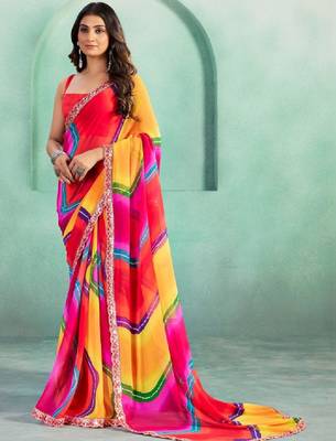 Leheriya sequinned pure georgette heavy work leheriya saree 2