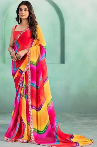 Leheriya sequinned pure georgette heavy work leheriya saree