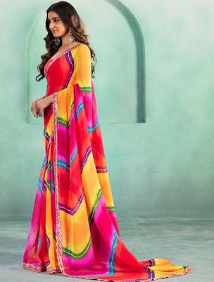 Leheriya sequinned pure georgette heavy work leheriya saree 3
