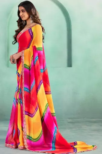 Leheriya sequinned pure georgette heavy work leheriya saree