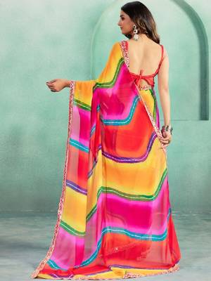 Leheriya sequinned pure georgette heavy work leheriya saree 4