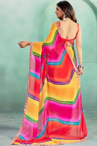 Leheriya sequinned pure georgette heavy work leheriya saree