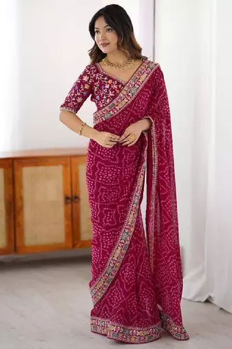 Bandhani sequinned pure georgette bandhani saree