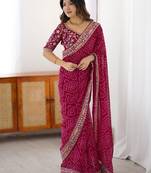 Bandhani sequinned pure georgette bandhani saree