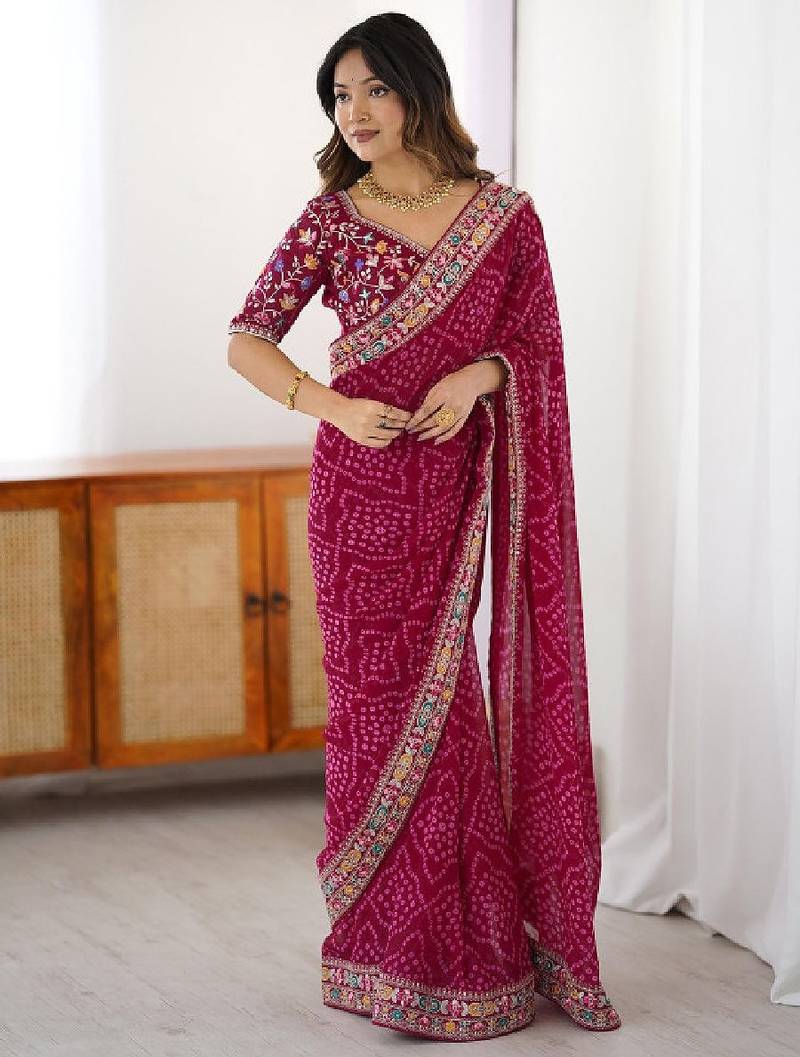 Bandhani sequinned pure georgette bandhani saree