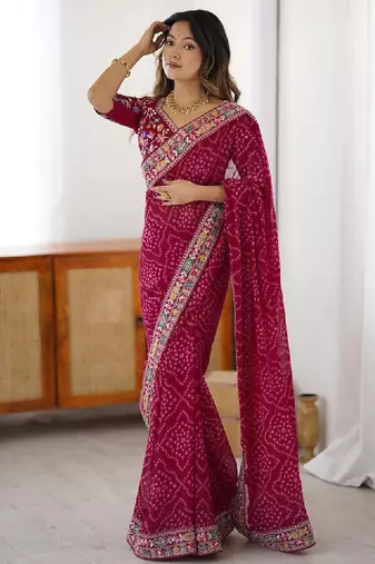 Bandhani sequinned pure georgette bandhani saree