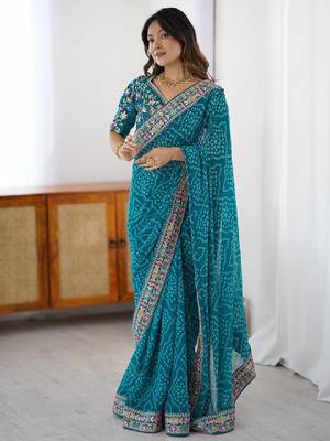 Bandhani sequinned pure georgette bandhani saree 1