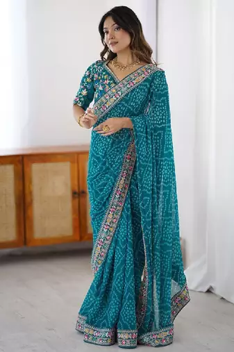 Bandhani sequinned pure georgette bandhani saree