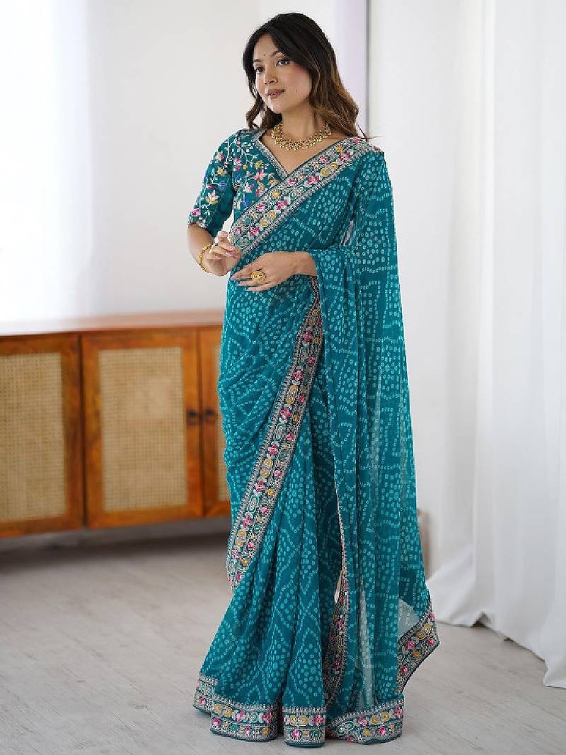 Bandhani sequinned pure georgette bandhani saree