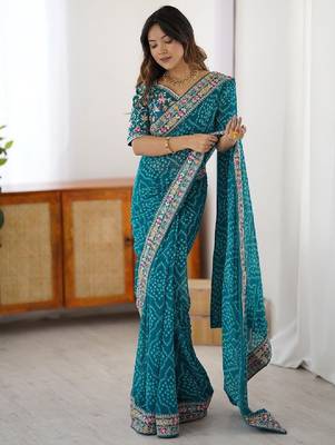 Bandhani sequinned pure georgette bandhani saree 3