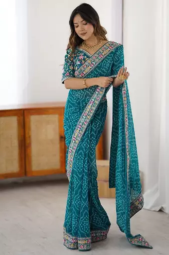 Bandhani sequinned pure georgette bandhani saree