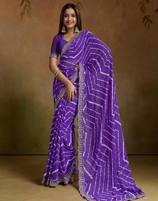 Leheriya print sequinned pure georgette leheriya saree 1