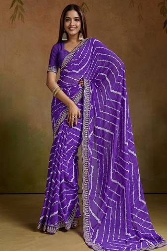 Leheriya print sequinned pure georgette leheriya saree
