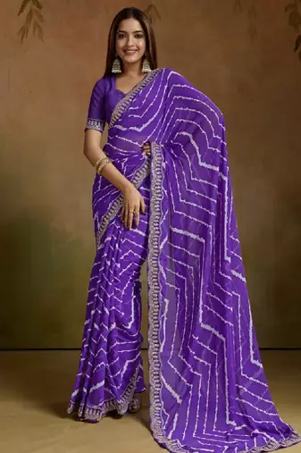 Leheriya print sequinned pure georgette leheriya saree