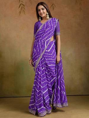 Leheriya print sequinned pure georgette leheriya saree 2