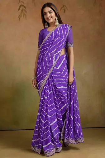 Leheriya print sequinned pure georgette leheriya saree