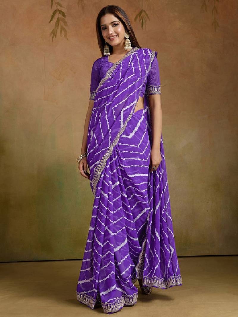 Leheriya print sequinned pure georgette leheriya saree