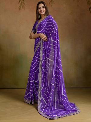 Leheriya print sequinned pure georgette leheriya saree 3