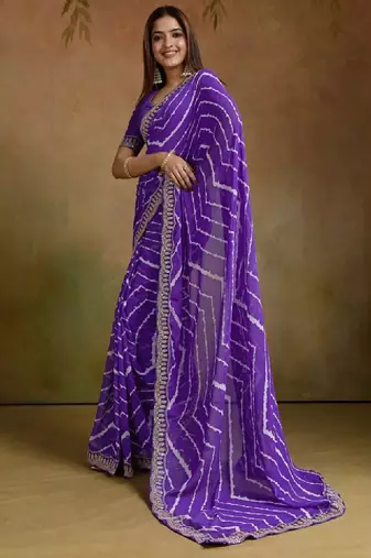 Leheriya print sequinned pure georgette leheriya saree