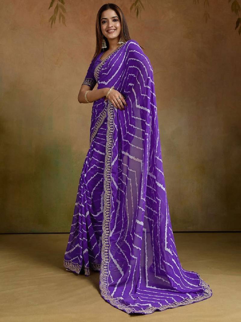 Leheriya print sequinned pure georgette leheriya saree