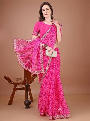 Bandhani poly georgette designer bandhani saree 4