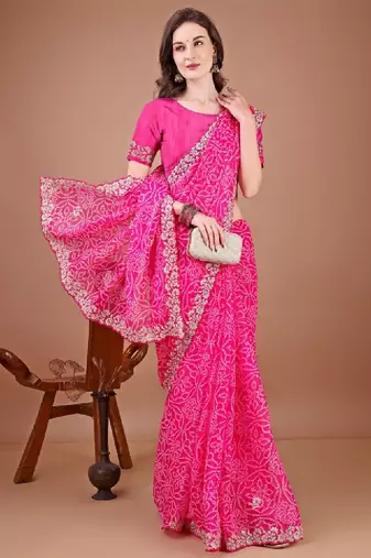 Bandhani poly georgette designer bandhani saree