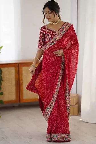 Bandhani sequinned pure georgette bandhani saree
