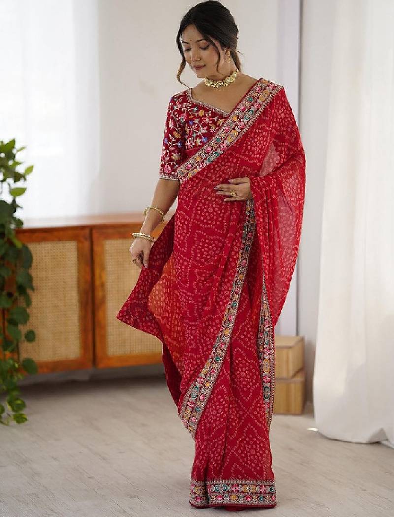 Bandhani sequinned pure georgette bandhani saree