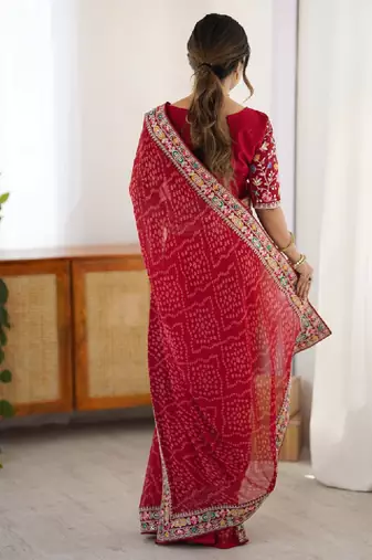 Bandhani sequinned pure georgette bandhani saree