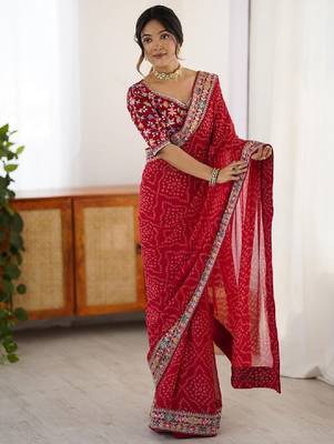 Bandhani sequinned pure georgette bandhani saree 3