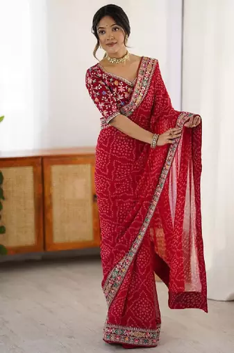 Bandhani sequinned pure georgette bandhani saree