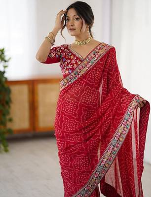 Bandhani sequinned pure georgette bandhani saree 4