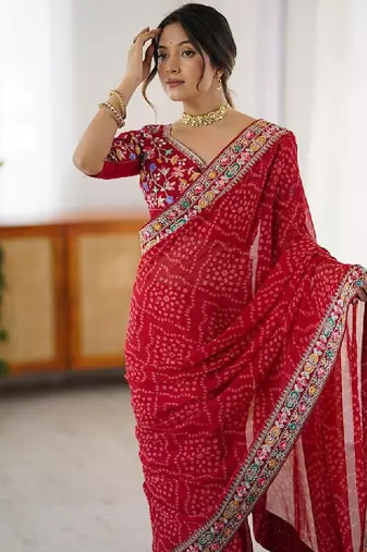 Bandhani sequinned pure georgette bandhani saree