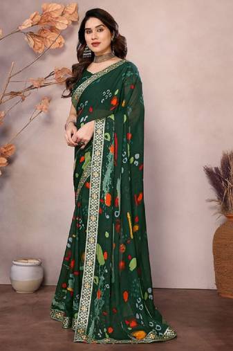 Zari poly georgette bandhani saree