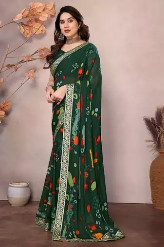 Zari poly georgette bandhani saree